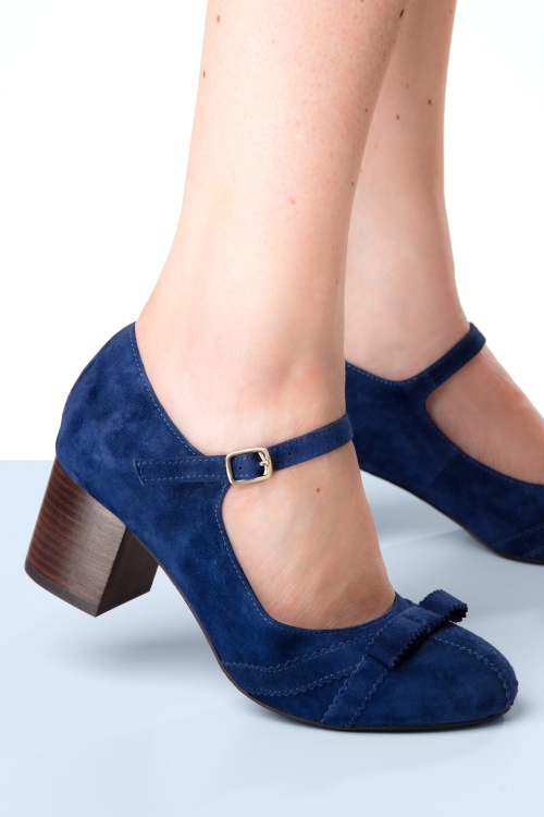 Lola Ramona ♥ Topvintage - Eve Suede Whispers pumps in donkerblauw