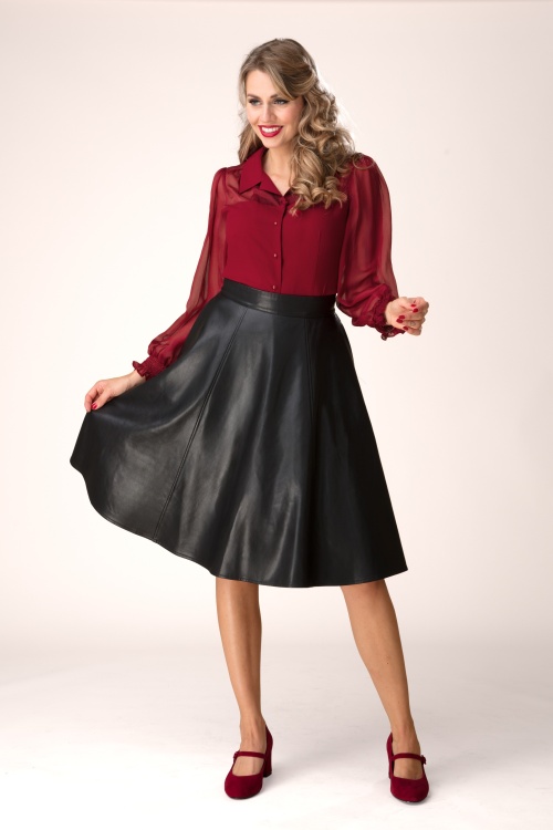 Banned Retro - Piper lederlook swing rok in zwart