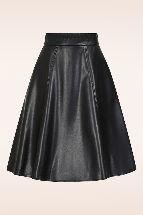 Banned Retro - Piper lederlook swing rok in zwart 2