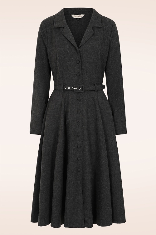 Banned Retro - Katherine swing jurk in donkergrijs 2