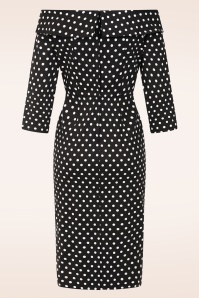 Banned Retro - Gemma Off-shoulder polka dot pencil jurk in zwart 5