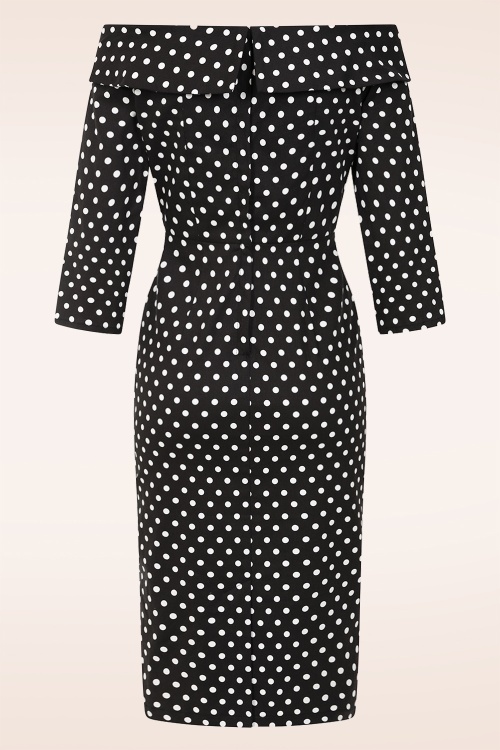 Banned Retro - Gemma Off-shoulder polka dot pencil jurk in zwart 5