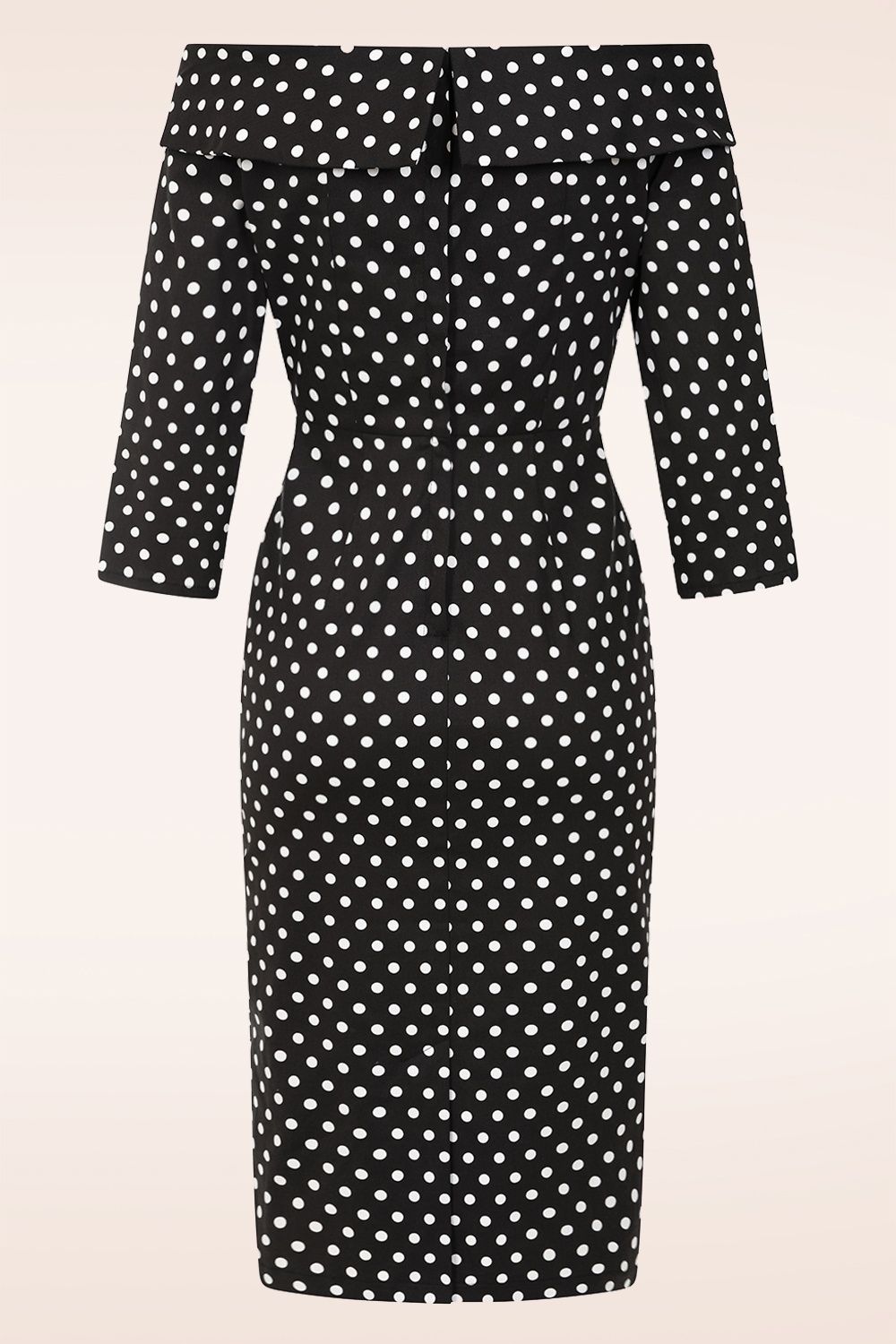 Banned Retro - Gemma Off-shoulder polka dot pencil jurk in zwart 5