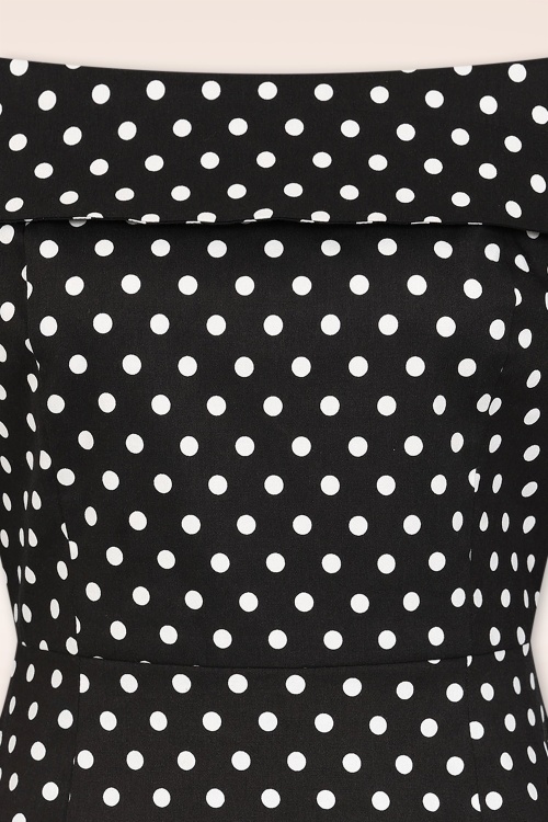 Banned Retro - Gemma Off-shoulder polka dot pencil jurk in zwart 4