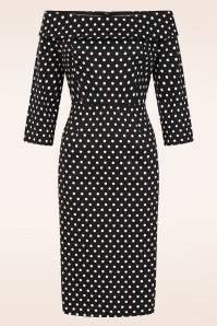 Banned Retro - Gemma Off-shoulder polka dot pencil jurk in zwart 2