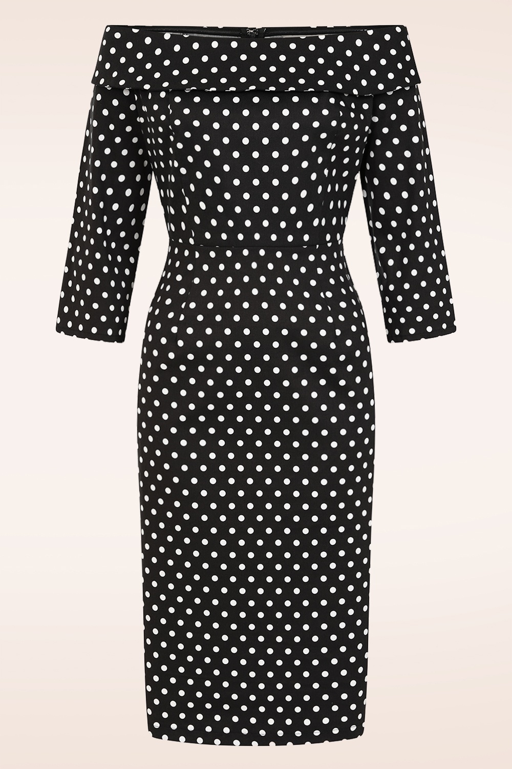 Banned Retro - Gemma Off-shoulder polka dot pencil jurk in zwart 2