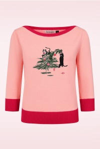 Banned Retro - Deck the Claw gebreid truitje in roze en rood 2