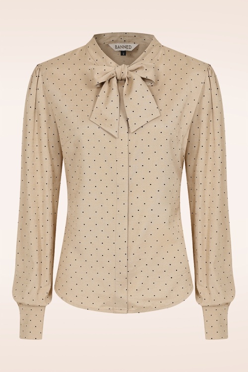 Banned Retro - Elise Pussy Bow blouse in zand 2