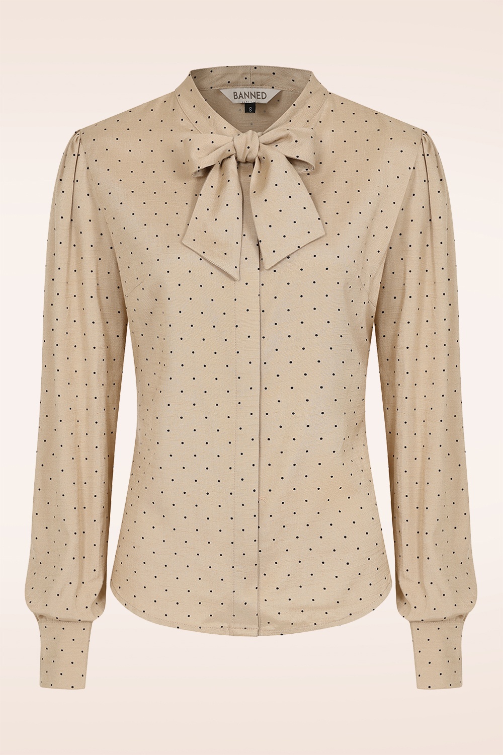 Banned Retro - Elise Pussy Bow blouse in zand 2