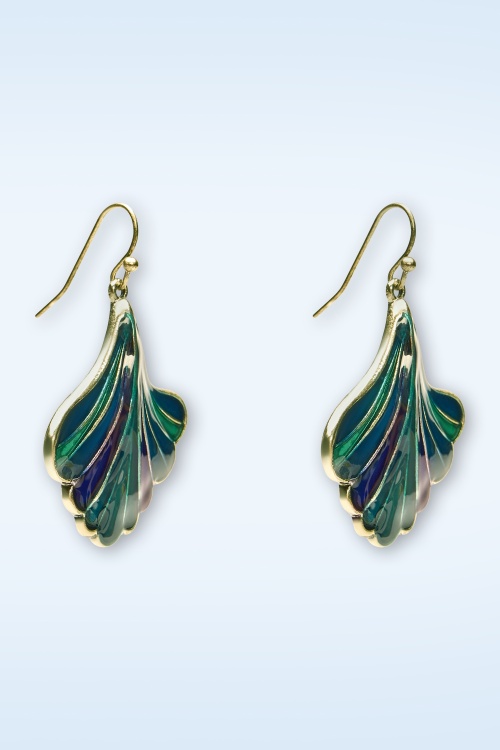 Lovely - Ginko Leaf oorbellen in blauw en groen 2