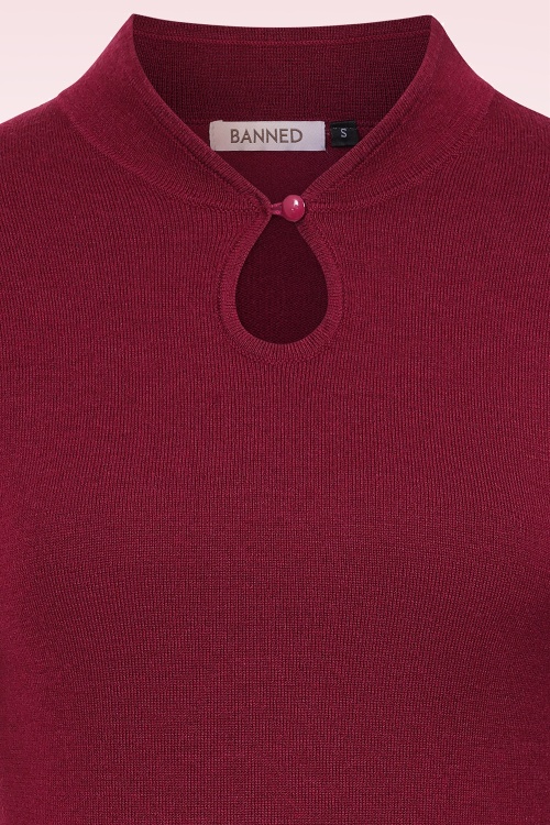 Banned Retro - Tear Drop gebreide top in bordeauxrood 2