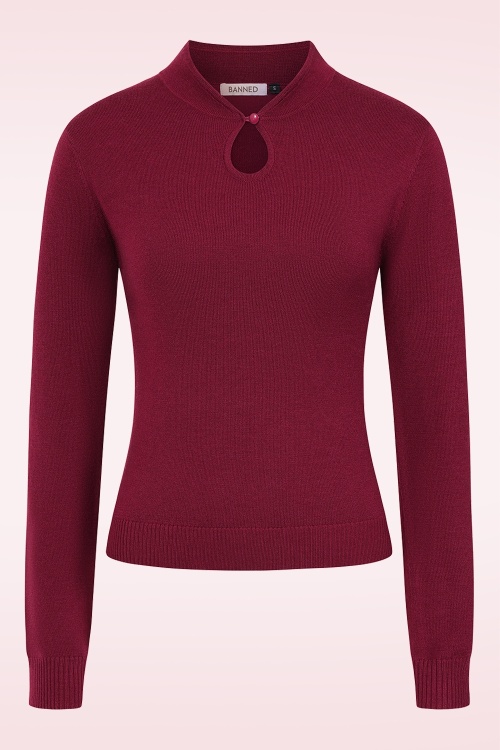 Banned Retro - Tear Drop gebreide top in bordeauxrood