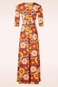 Vintage Chic for Topvintage - Topvintage exclusive ~ Savannah Retro Floral maxi jurk in geel en aubergine 3