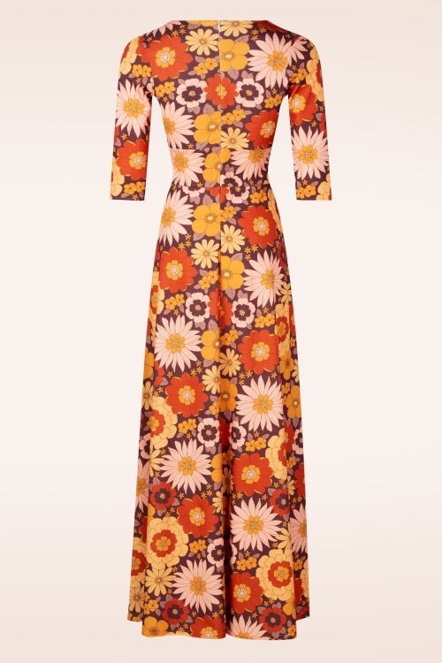 Vintage Chic for Topvintage - Topvintage exclusive ~ Savannah Retro Floral maxi jurk in geel en aubergine 3