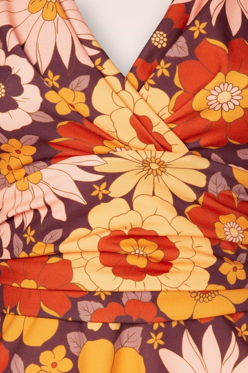 Vintage Chic for Topvintage - Topvintage exclusive ~ Savannah Retro Floral maxi jurk in geel en aubergine 2