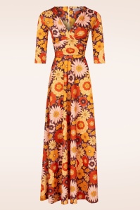 Vintage Chic for Topvintage - Topvintage exclusive ~ Savannah Retro Floral maxi jurk in geel en aubergine