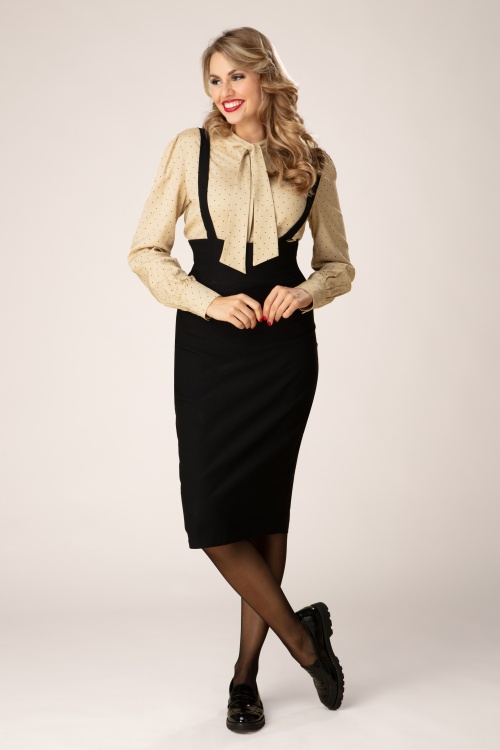 Banned Retro - Tatum pencil rok met bretels in zwart