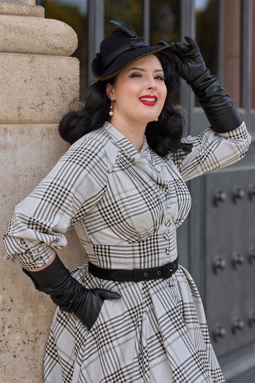 Miss Candyfloss - Lylou Silver Tartan swing jurk in grijs 2