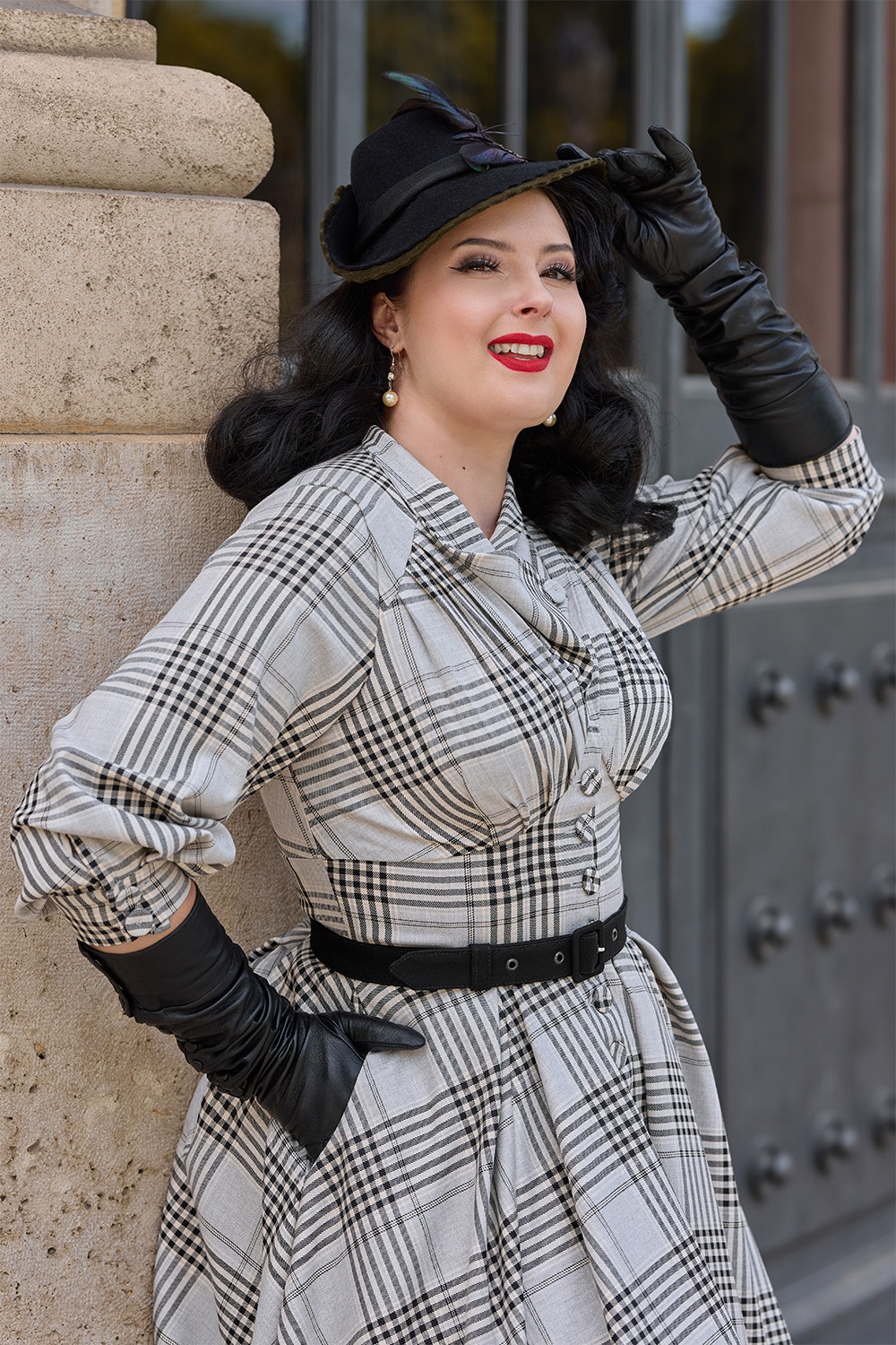 Miss Candyfloss - Lylou Silver Tartan swing jurk in grijs 2