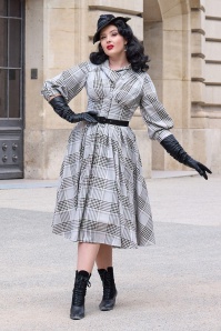 Miss Candyfloss - Lylou Silver Tartan swing jurk in grijs