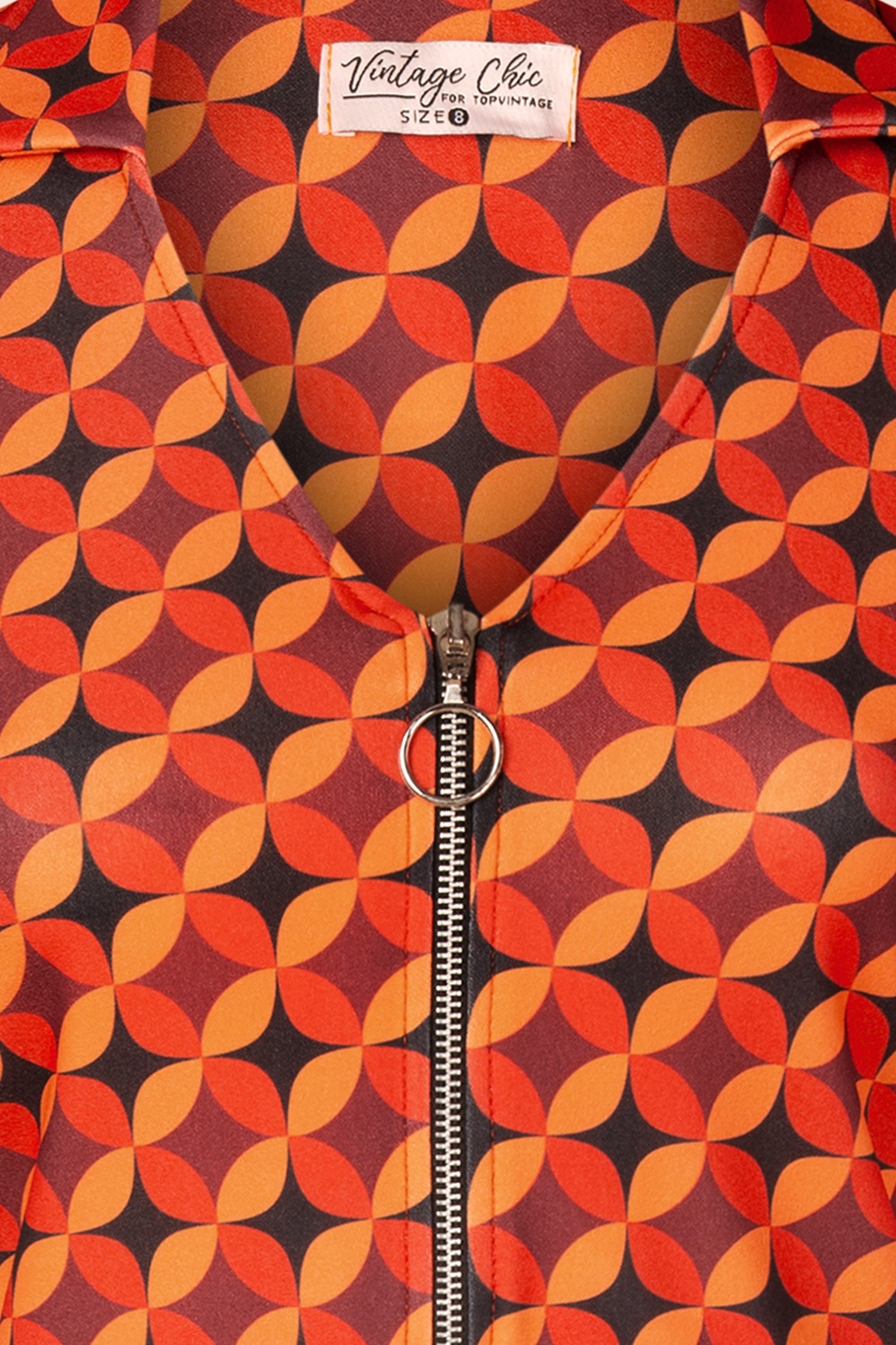 Vintage Chic for Topvintage - Topvintage exclusive ~ Daisy Geo Retro jurk in oranje en zwart 2