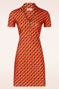 Vintage Chic for Topvintage - Topvintage exclusive ~ Daisy Geo Retro jurk in oranje en zwart