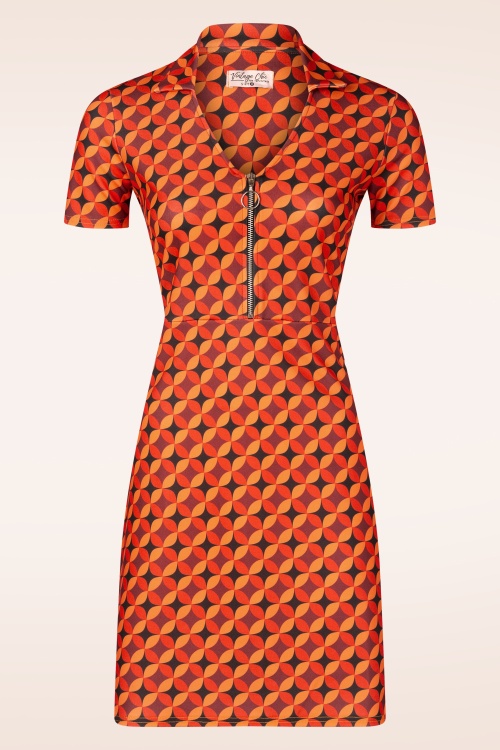 Vintage Chic for Topvintage - Topvintage exclusive ~ Daisy Geo Retro jurk in oranje en zwart