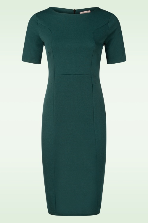Vintage Chic for Topvintage - Topvintage exclusive ~ Felice Pencil jurk in bosgroen 2