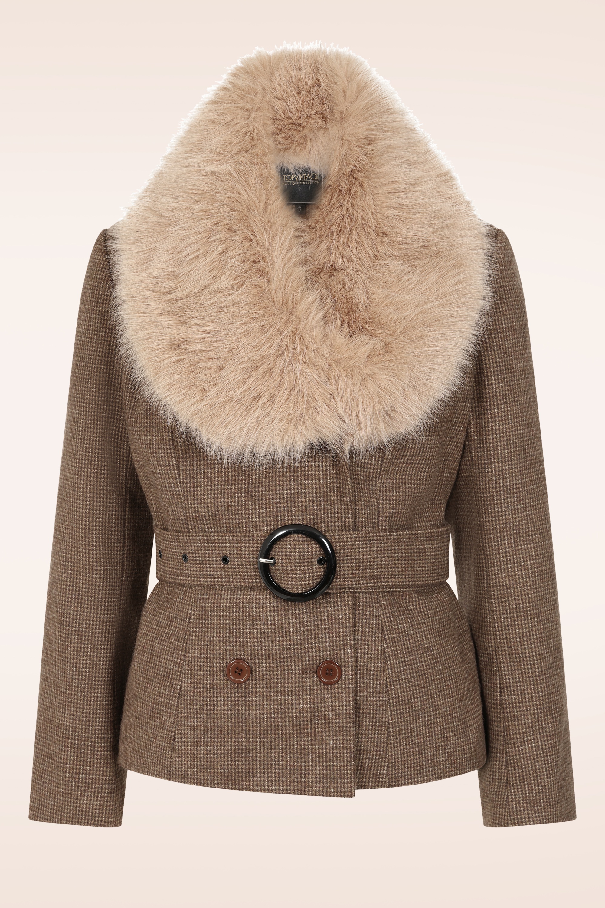 Topvintage Boutique Collection - Topvintage exclusive ~ Taylor Check Cropped jas in bruin