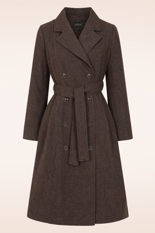 Topvintage Boutique Collection - Topvintage exclusive ~ Grace A-lijn check jas in donkerbruin 4