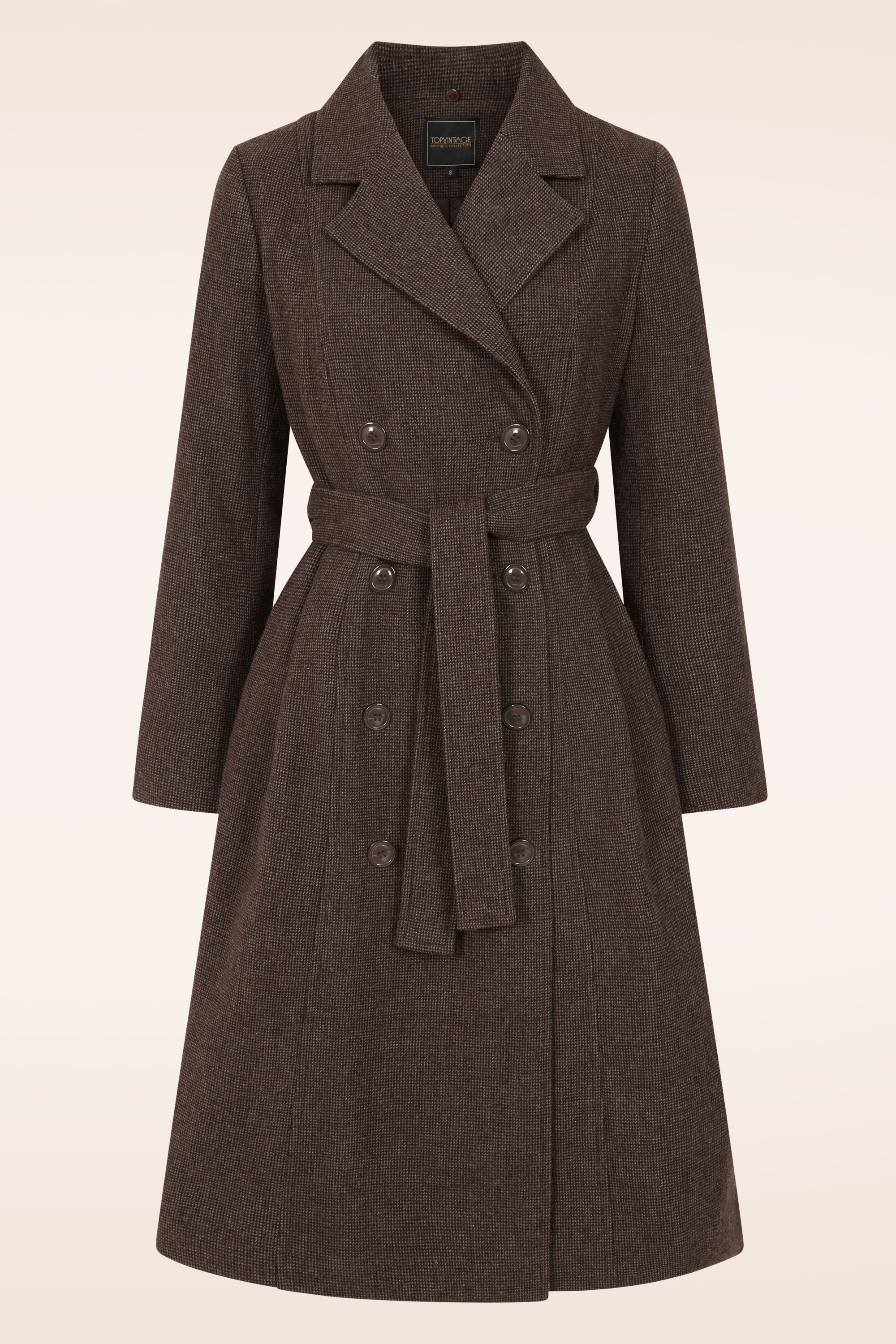 Topvintage Boutique Collection - Topvintage exclusive ~ Grace A-lijn check jas in donkerbruin 4