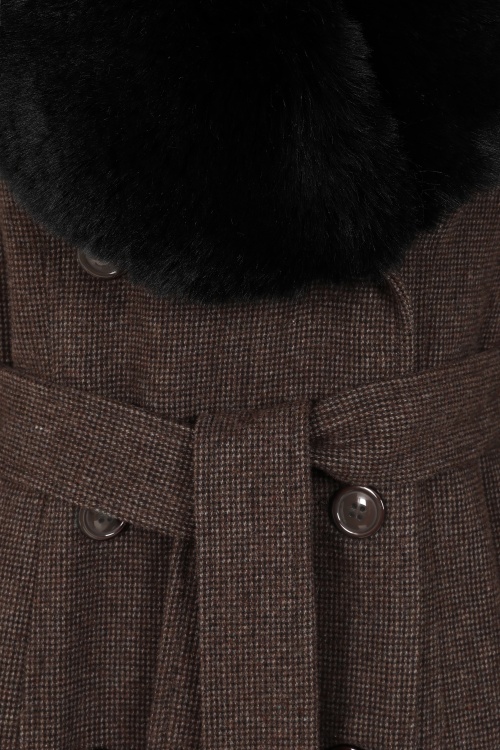 Topvintage Boutique Collection - Topvintage exclusive ~ Grace A-lijn check jas in donkerbruin 3