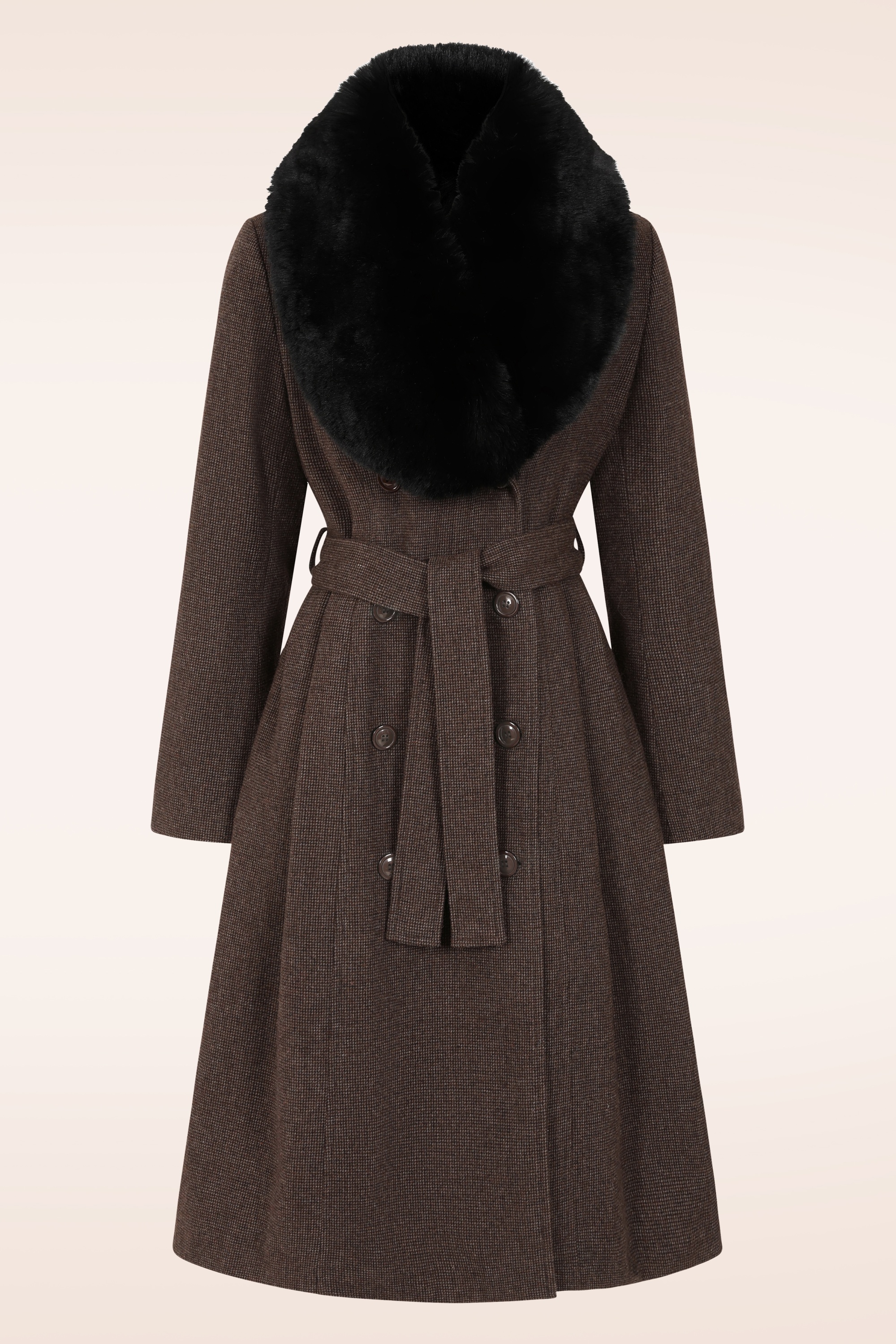 Topvintage Boutique Collection - Topvintage exclusive ~ Grace A-lijn check jas in donkerbruin 2