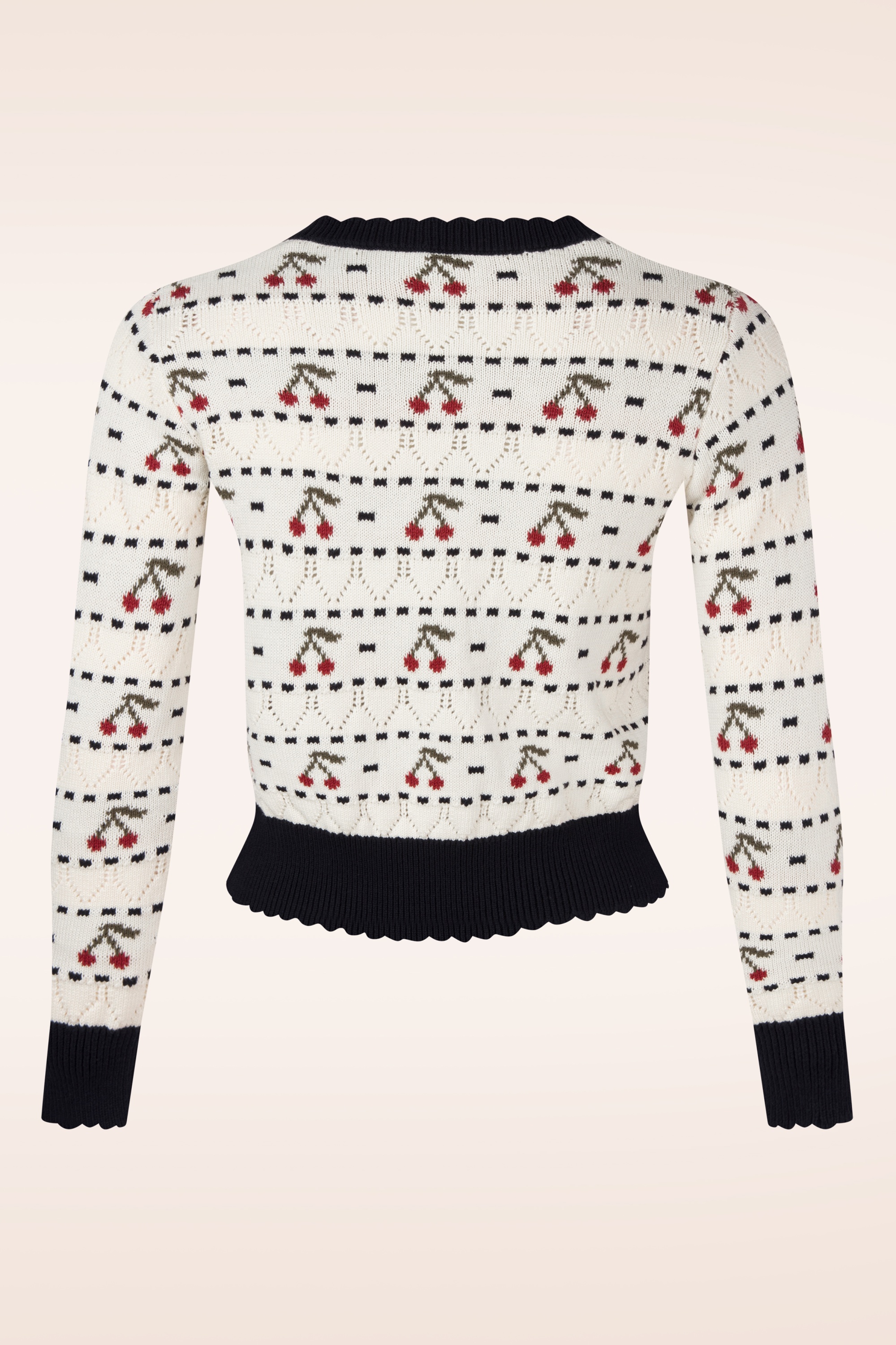 Topvintage Boutique Collection - Topvintage exclusive ~ Pretty Cherry cardigan in gebroken wit en navy 5