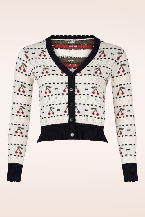 Topvintage Boutique Collection - Topvintage exclusive ~ Pretty Cherry cardigan in gebroken wit en navy 2