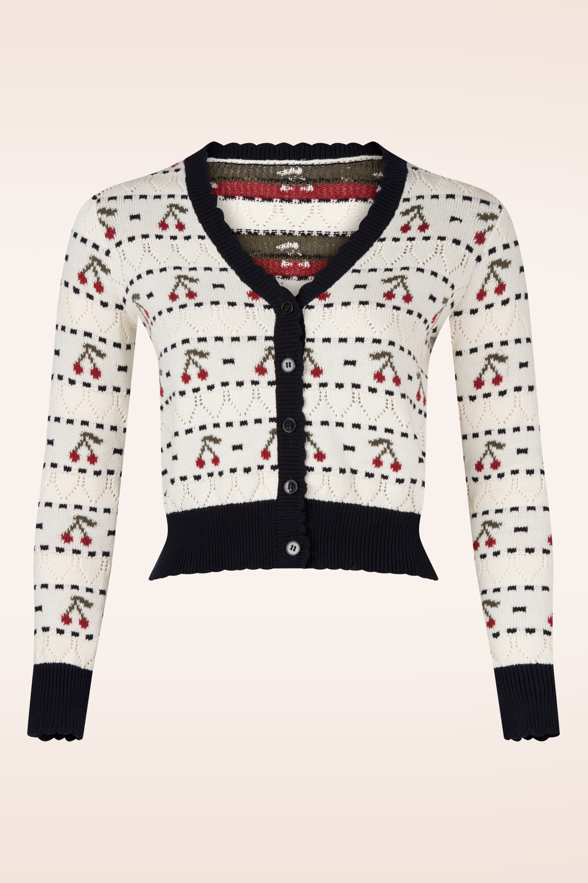 Topvintage Boutique Collection - Topvintage exclusive ~ Pretty Cherry cardigan in gebroken wit en navy 2
