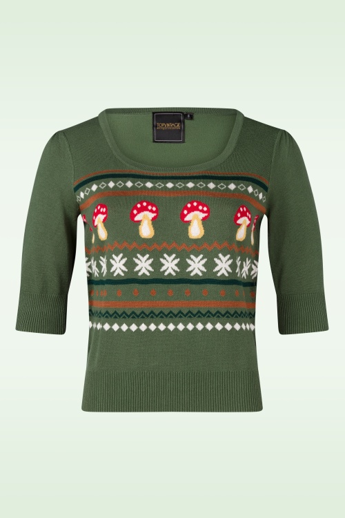 Topvintage Boutique Collection - Topvintage exclusive ~ Amira Autumn gebreid truitje in bosgroen 2