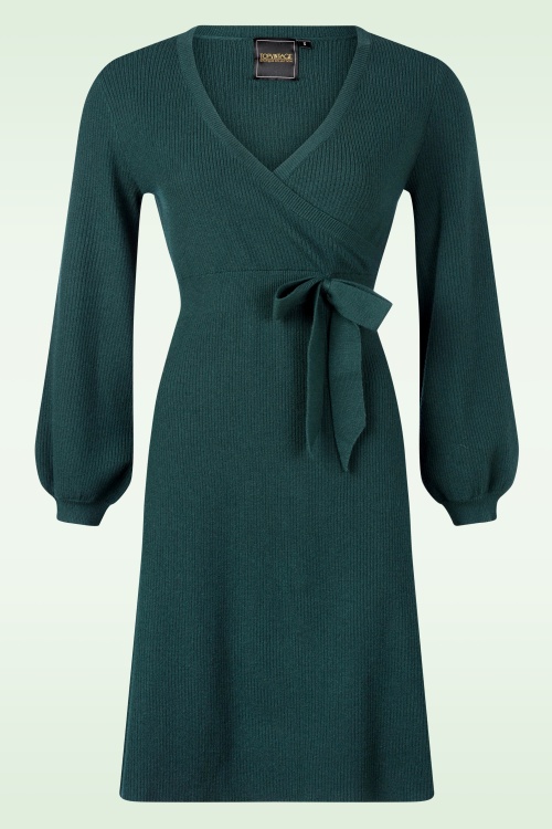 Topvintage Boutique Collection - Topvintage exclusive ~ Julie gebreide jurk in donkergroen 2
