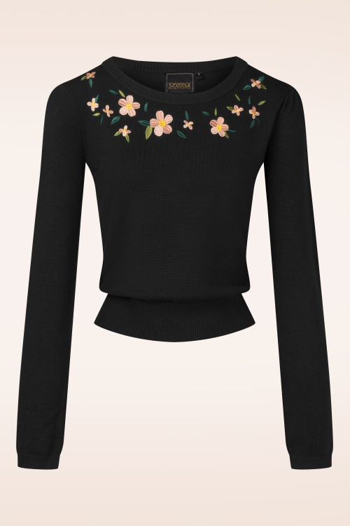 Topvintage Boutique Collection - Topvintage exclusive ~ Janice geborduurd truitje in zwart 2