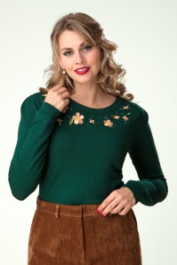 Topvintage Boutique Collection - Topvintage exclusive ~ Janice geborduurd truitje in dennengroen