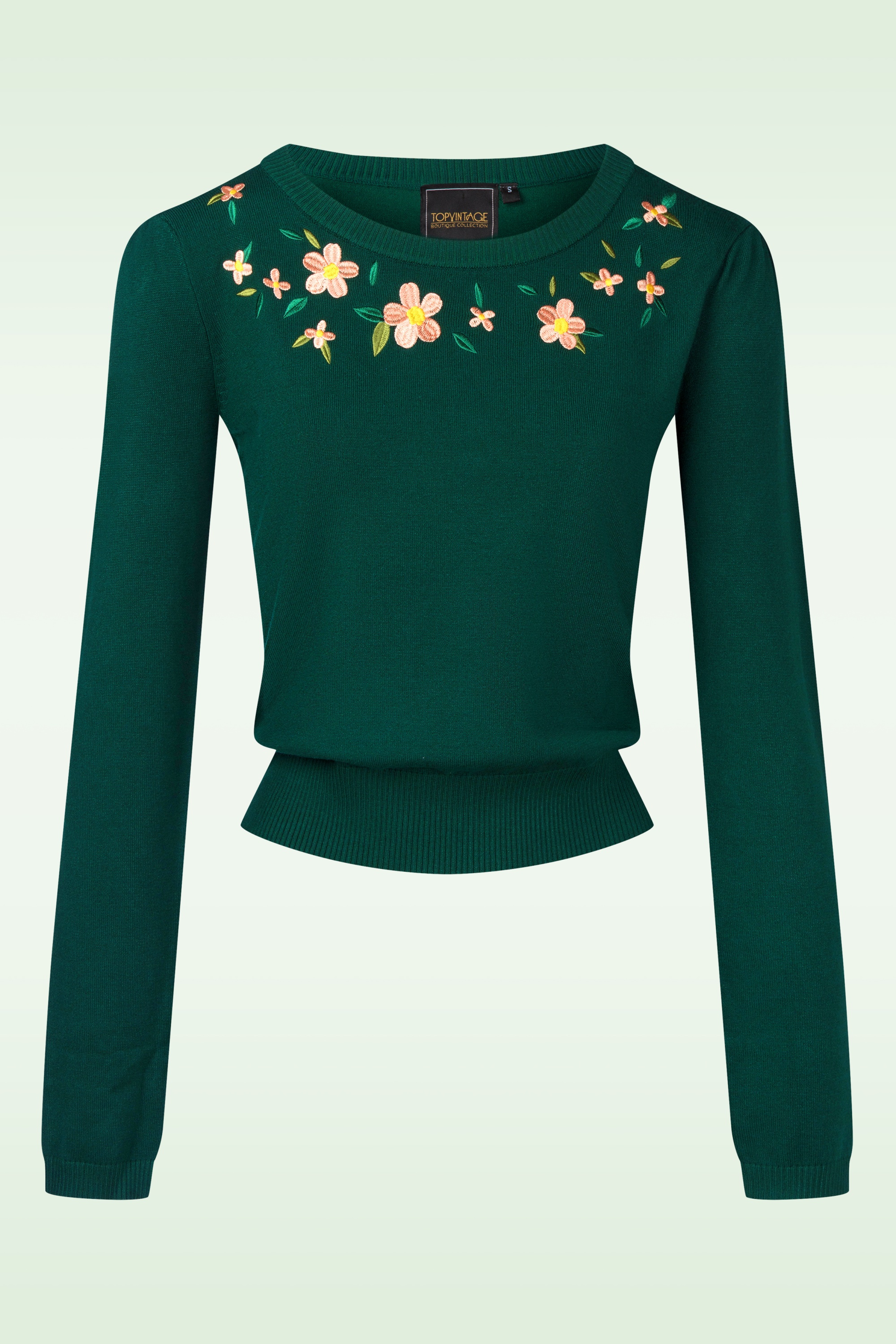 Topvintage Boutique Collection - Topvintage exclusive ~ Janice geborduurd truitje in dennengroen 2