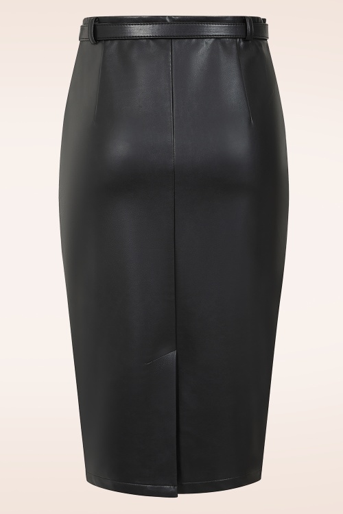 Banned Retro - Julia lederlook pencil rok in zwart 3