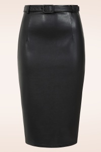 Banned Retro - Julia lederlook pencil rok in zwart