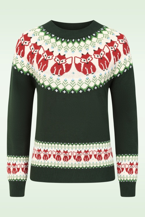 Pretty Vacant - Fox Fairisle gebreide trui in donkergroen