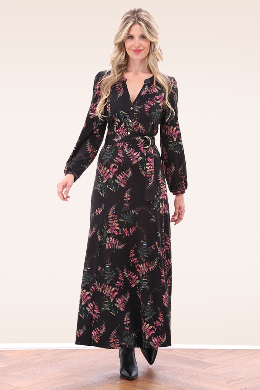 K-Design - Jamie maxi jurk in zwart en multi