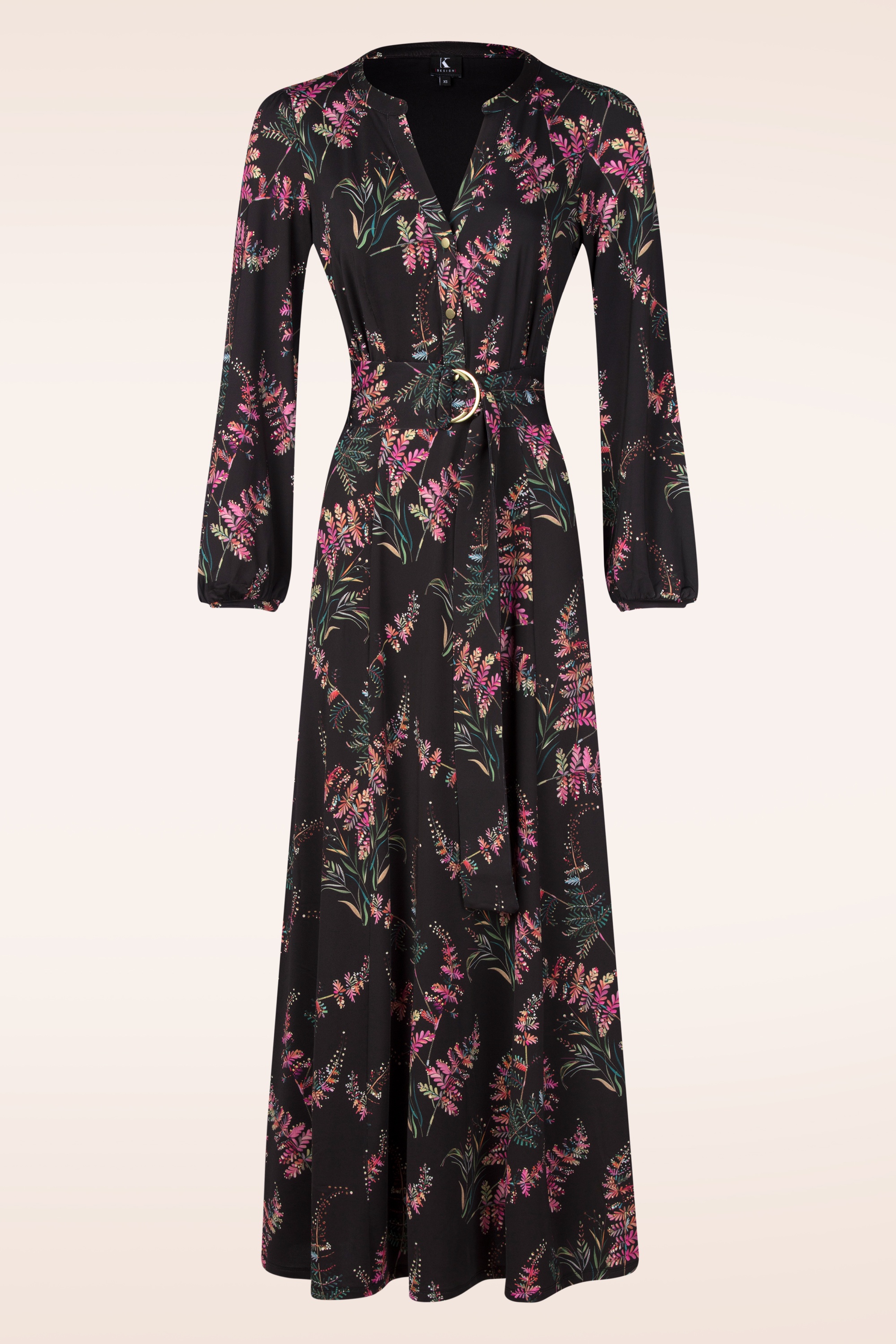 K-Design - Jamie maxi jurk in zwart en multi 2