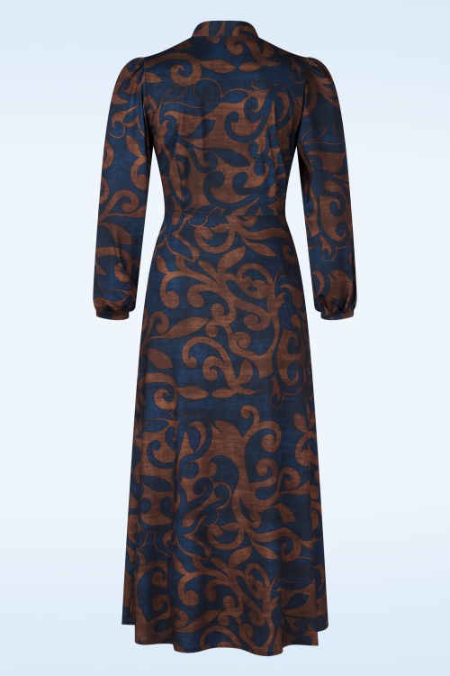K-Design - Aurora Knotted maxi jurk in donkerblauw en bruin 3