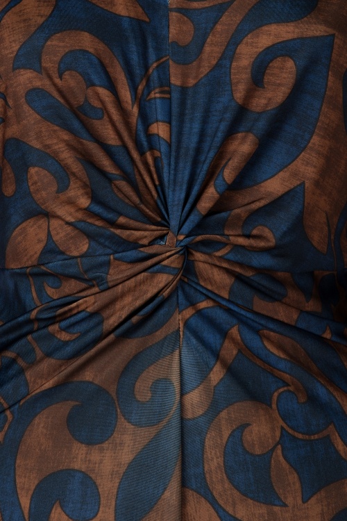 K-Design - Aurora Knotted maxi jurk in donkerblauw en bruin 2