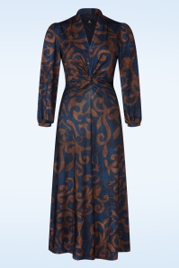 K-Design - Aurora Knotted maxi jurk in donkerblauw en bruin