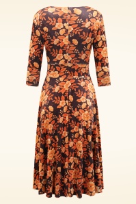 Vintage Chic for Topvintage - Topvintage exclusive ~ Caroline Floral Velvet swing jurk in zwart en oranje 4
